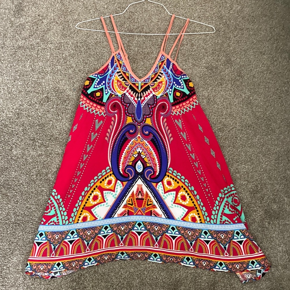 Flying tomato pink boho strap tank dress Large